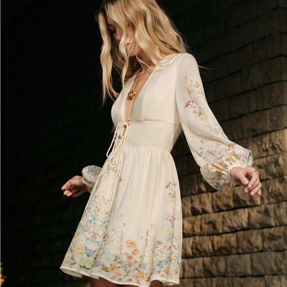 Floral Cream Long Sleeve Dress - Picture 5 of 8